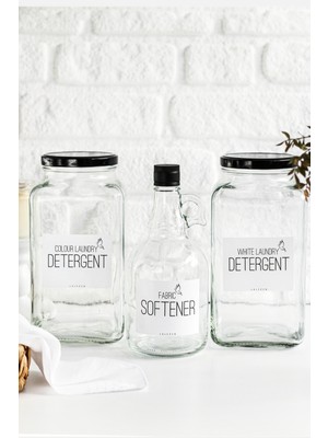Lalezen 3lt Deterjan Kavanozları Seti Beyaz Renk Yumuşatıcı Şişesi 1 Lt ile Şık Tasarım