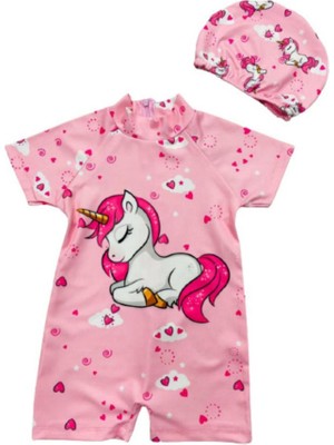 Lolli Boom Kids Kız Çocuk Uykucu Unicorn Hassas Ten Tam Vücut Mayo ve Bone - Surfers Güneş Korumalı