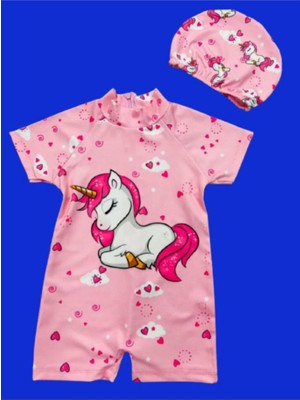 Lolli Boom Kids Kız Çocuk Uykucu Unicorn Hassas Ten Tam Vücut Mayo ve Bone - Surfers Güneş Korumalı