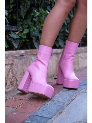 Moda Radikal Getz Pembe Cilt Tasarım Platform Kadın Ayakkabı