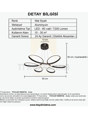 TT Aydınlatma TT313-SY Tt Aydınlatma Papatya Modeli Mat Siyah LED Avize