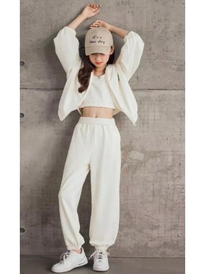 Amor Man Özel Tasarım Kapüşonlu Anime Baskılı 3 Iplik Tam Kışlık Modern Kız Çocuk Eşofman Takımı