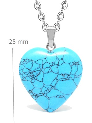 Tesbih Atölyesi Sertifikalı Kalp Şekilli Doğal Turkuaz Taşı Kolye