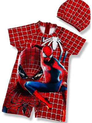 Lolliboom Kids Efsane Örümcek Adam Amazing Spider Man Detay Hassas Ten Yarım Kollu Fermuarlı Yüzücü Tarz Bone Hediyeli