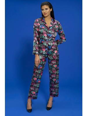 for you in&out 7'li Kaplan Flamingo Desenli Yeşil Pijama Takımı S27483