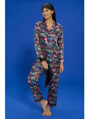 for you in&out 7'li Kaplan Flamingo Desenli Yeşil Pijama Takımı S27483