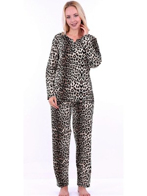 Etoile Leopar Desenli Pamuklu Kadın Pijama Takımı Evia