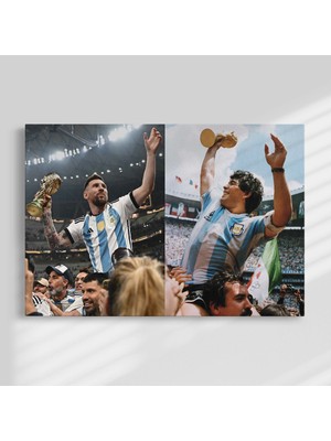 Tablopro Lionel Messi - Diego Maradona Argentina Fifa Dünya Kupası Qatar 1986 - 2022 Kanvas Tablo