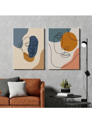 2'li Set Tablo Minimal Art Yüz Çizgisi Soyut Modern Dekorasyon Kanvas Tablo