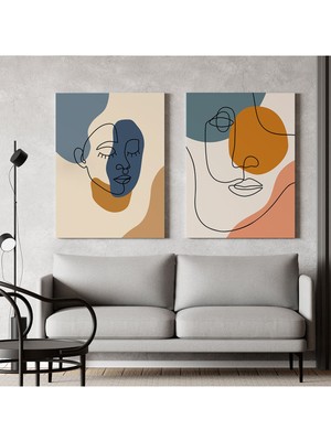 2'li Set Tablo Minimal Art Yüz Çizgisi Soyut Modern Dekorasyon Kanvas Tablo