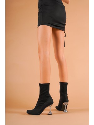 Moda Radikal Glass Cana Siyah Süet Stiletto Kadeh Topuklu Kadın Bot