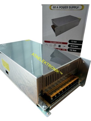 Ata Elektronik 12 Volt 60 Amper Metal Kasa Trafo Adaptör LED Kamera Dvr Tabela 12 Volt Ile Çalışan Ürünler Adaptörü 12V 60A 720W  Fanlı