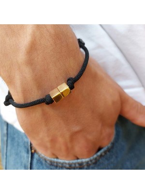 Altınbeyi 14 Ayar Altın İki Küplü Ayarlanabilir Erkek Bilekliği Siyah