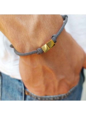 Altınbeyi 14 Ayar Altın İki Küplü Ayarlanabilir Erkek Bilekliği Gri