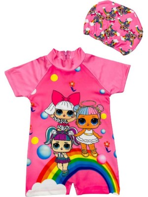 Lolli Boom Kids Kız Çocuk Sevimli  Gökkuşağı Hassas Ten Kısa Kollu Hipster Mayo Takımı Bone