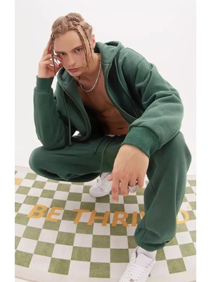 Amor Man Özel Tasarım Kapüşonlu Tam Fermuarlı %100 Pamuk 3 Iplik Oversize Hip Hop Erkek Eşofman Takımı