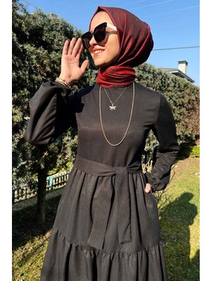 Rabia Şamlı Siyah Gabardin Elbise