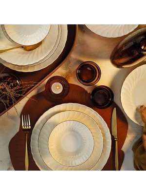 Kütahya Porselen Lilyum 24 Parça Yemek Takımı Bakır Fileli