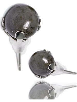 Tesbih Atölyesi Doğal Labradorit Taşı Nokta Doğal Taş Küpe - Mavi Yansımalı