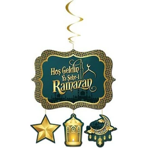 Ramazan Temalı 4 Parça Karton Malzeme Hoş Geldin Ya Şehr-I Ramazan Yazılı Tavan Süsü