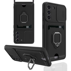 M.TK Moveteck Samsung Galaxy S21 Fe Kılıf Kamera Korumalı Kızaklı Ipli Yüzüklü Kartvizitli Zuma Silikon