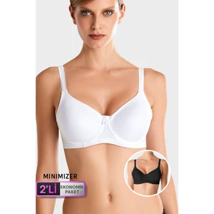 Pierre Cardin 2'li Ekonomik Paket Siyah-Beyaz 7001 Balenli Minimizer Toparlayıcı Sütyen Set(Dd Cup Seçenekli)