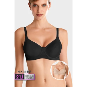 Pierre Cardin 2'li Ekonomik Paket Siyah-Ten 7001 Balenli Minimizer Toparlayıcı Sütyen Set(Dd Cup Seçenekli)