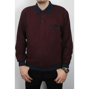 Giyim Erkek Polo Yaka Cepli Regular Kalıp Selanik Örgü Bordo Sweatshirt SLN100