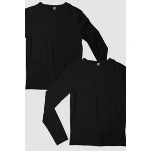Düz Siyah Uzun Kollu Erkek T-Shirt 2'li Eko Paket