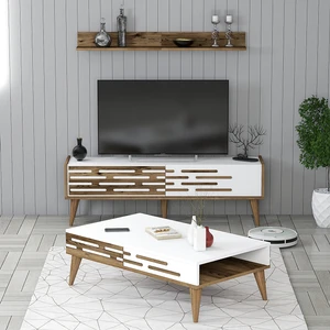 Variant Mobilya Valensiya 140CM Tv Ünitesi ve Orta Sehpa Takımı - Ceviz / Beyaz