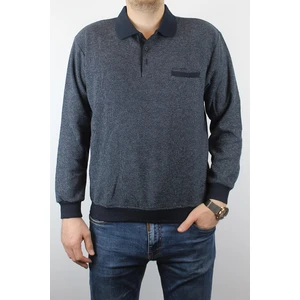 Giyim Erkek Polo Yaka Cepli Regular Kalıp Selanik Örgü Düz Renk Füme Sweatshirt SLN100