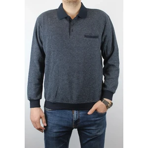 Giyim Erkek Polo Yaka Cepli Regular Kalıp Selanik Örgü Koyu Lacivert Sweatshirt SLN100