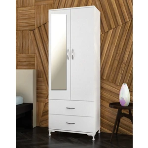 Aynalı 2 Kapaklı 2 Çekmeceli Gardırop - Beyaz