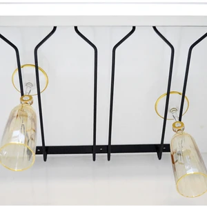 Filamento Paslanmaz Siyah Metal Kadehlik Tavana Montaj Kadeh Askısı Bardaklık, 3 Bölmeli