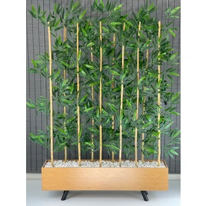 Ahşap Ayaklı 1 mt Saksılı 10 Bambu Gövdeli 180 cm Yapay Yapraklı Dekoratif Bambu Seperatör