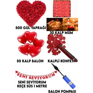 Hayaller Dükkanı Evlilik Teklifi 500 Gül Yaprağı+ 30 Kalp Mum+ 50 Balon+ 1 Konfeti+ 1 Pompa + Yazı Seni Seviyorum
