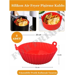 2 Adet Air Fryer Hava Fritözü Silikon Pişirme Kalıbı 20 cm x 5 cm Kırmızı