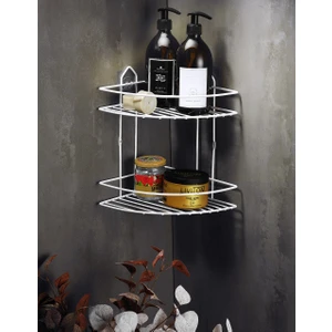 SAS Ömür Boyu Paslanmaz Yapışkanlı Banyo Köşeliği Düzenleyici Şampuanlık Duş Rafı Beyaz EK-02