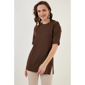 Oversize Bisiklet Yaka Yırtmaç Detaylı Bluz Bayan Bluz 5863683