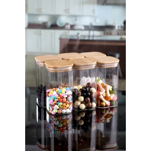 Karçiçeği Home 6'lı 800 ml Kare Bambu Kapaklı Lüks Vakumlu Baharatlık