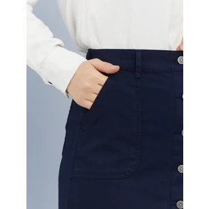 Boydan Düğmeli Gabardin Etek- Lacivert