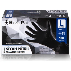 Siyah Nitril Pudrasız Eldiven Large 100'lü