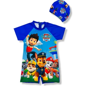 Lolli Boom Kids  Paw Patrol Baskı Detay Hassas Ten Yarım Kollu Fermuarlı Yüzücü Tarz Bone Hediyeli