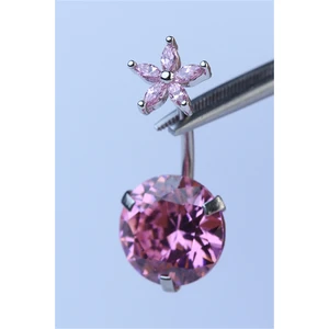 HD Piercing Çiçekli Pembe Taş Göbek Silver Piercing