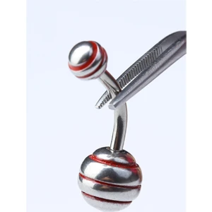 HD Piercing Düz Kırmızı Çizgili Göbek Silver Piercing