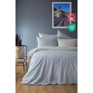 Leruum London Oslo %100 Pamuk Çift Kişilik Nevresim ve 2 Adet Yastık Kılıfı Seti Mavi Çizgili