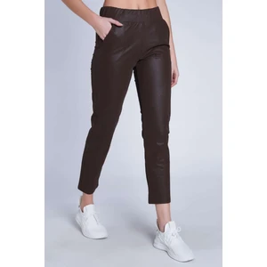 Kadın Deri Brown Pantolon Tayt
