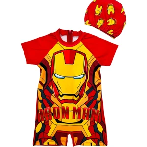 Lolli Boom Kids  Ironman Demir Adam Baskı Detay Hassas Ten Yarım Kollu Fermuarlı Yüzücü Tarz Bone Hediyeli