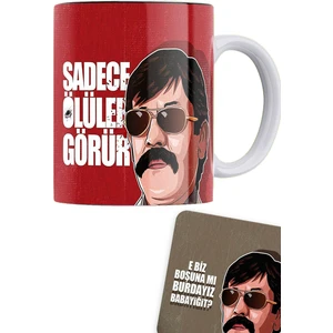 Kurtlar Vadisi Serisi Pala, Çift Taraflı Baskılı Porselen Kupa ve Mdf Bardak Altlığı