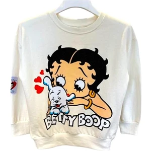 Lolli Boom Kids  Betty Boop Dijital Baskılı Ekru Renk Bisiklet Yaka 2 Iplik Detaylı Sweatshirt